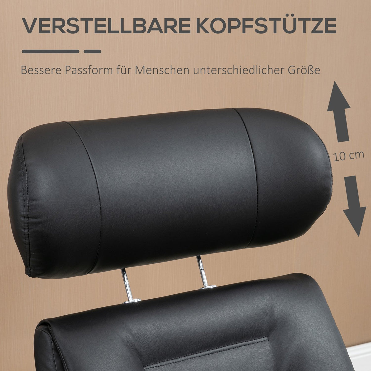 Relaxation chair with stool and reclining function, TV chair, swivel recliner, up to 150 kg, faux leather, black