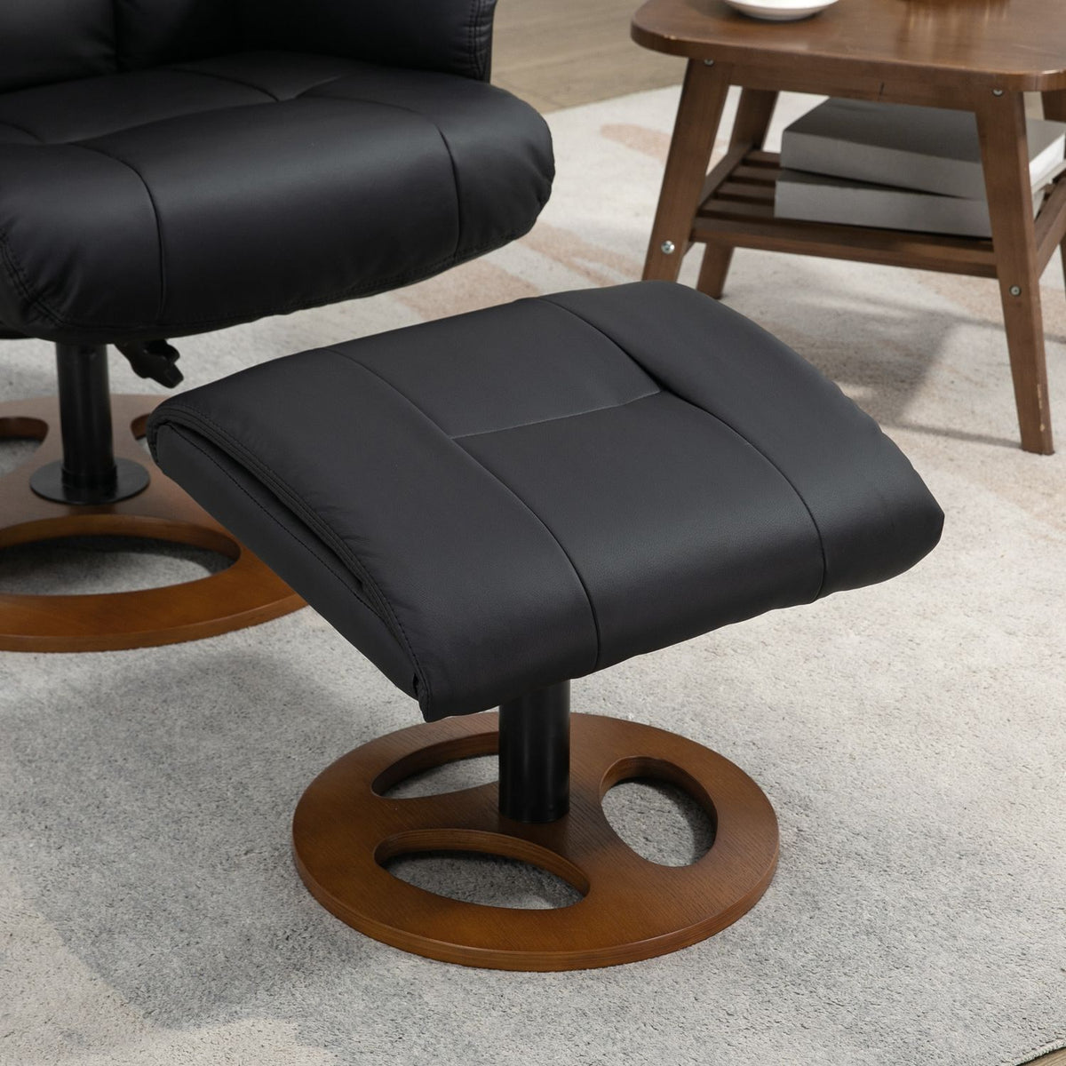 Relaxation chair with stool, electric TV chair with reclining function, 130° tiltable, black faux leather, 77 x 89 x 110 cm