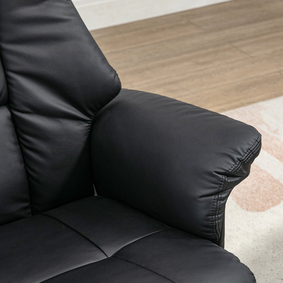 Relaxation chair with stool, electric TV chair with reclining function, 130° tiltable, black faux leather, 77 x 89 x 110 cm