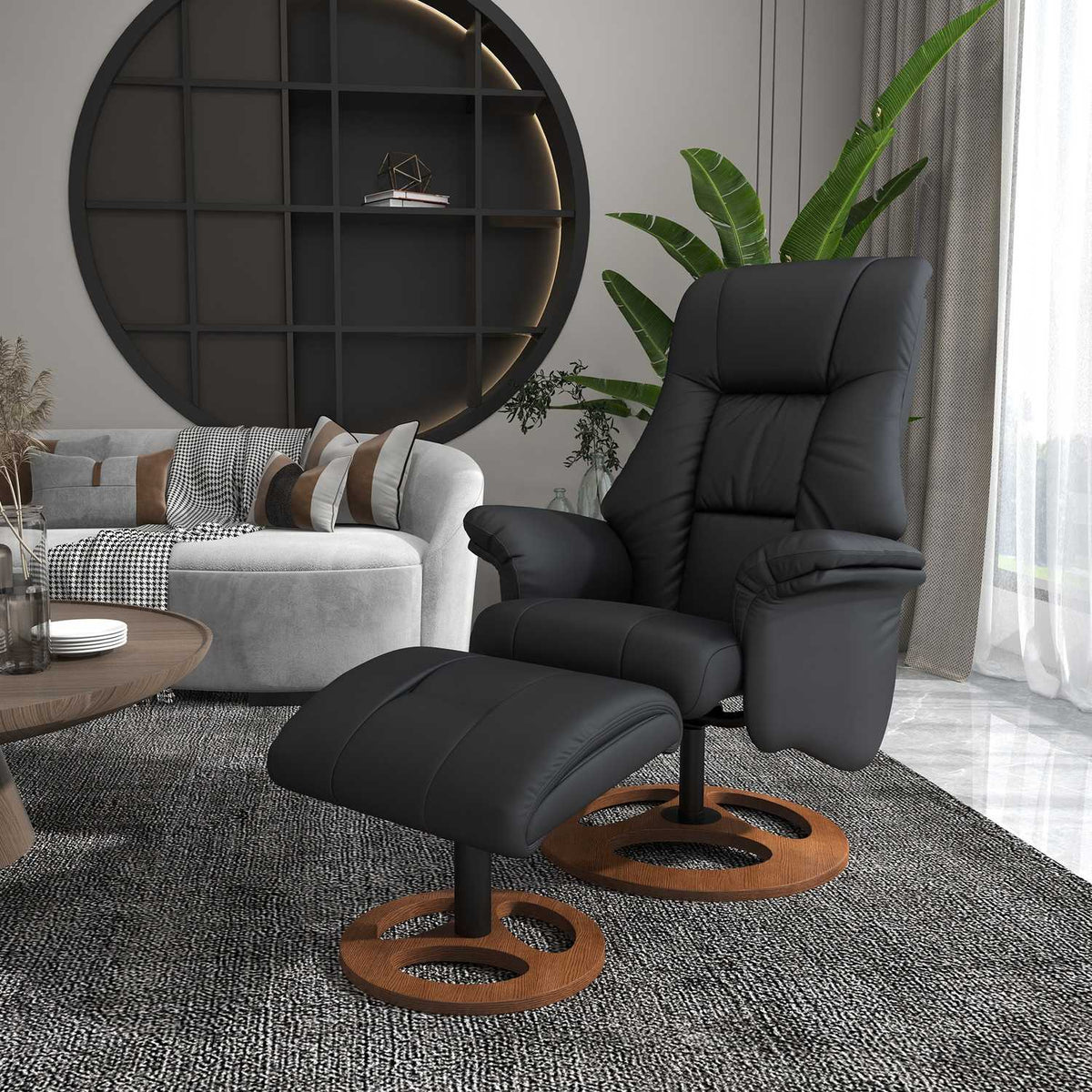 Relaxation chair with stool, electric TV chair with reclining function, 130° tiltable, black faux leather, 77 x 89 x 110 cm