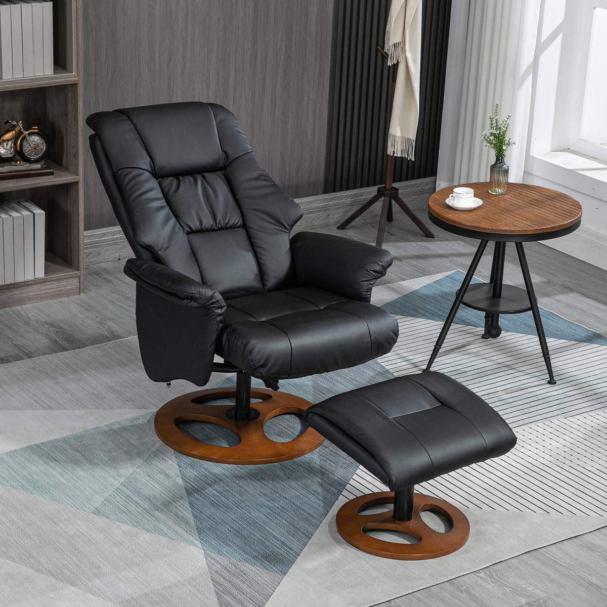 Relaxation chair with stool, electric TV chair with reclining function, 130° tiltable, black faux leather, 77 x 89 x 110 cm