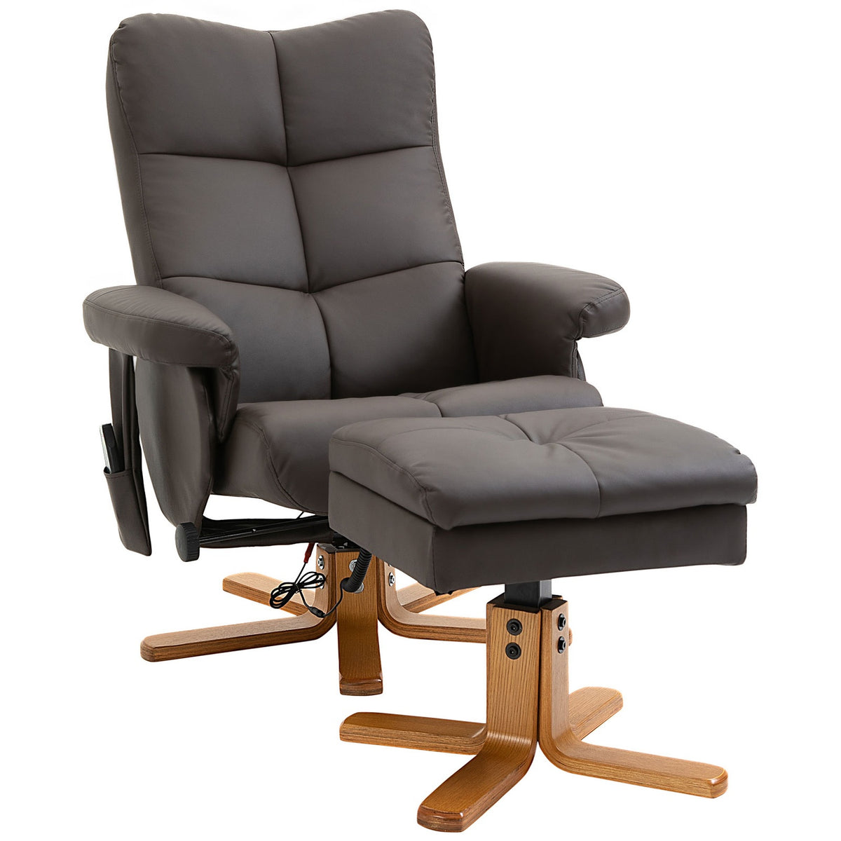 Relaxation chair with stool, massage chair, TV chair, 145° tilt, 10 vibration points, faux leather, brown