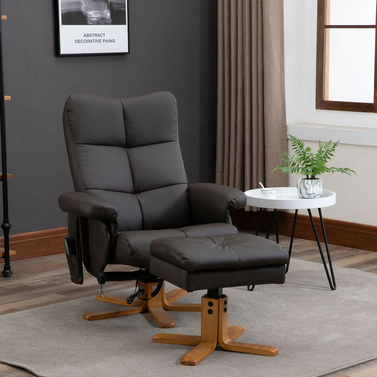 Relaxation chair with stool, massage chair, TV chair, 145° tilt, 10 vibration points, faux leather, brown