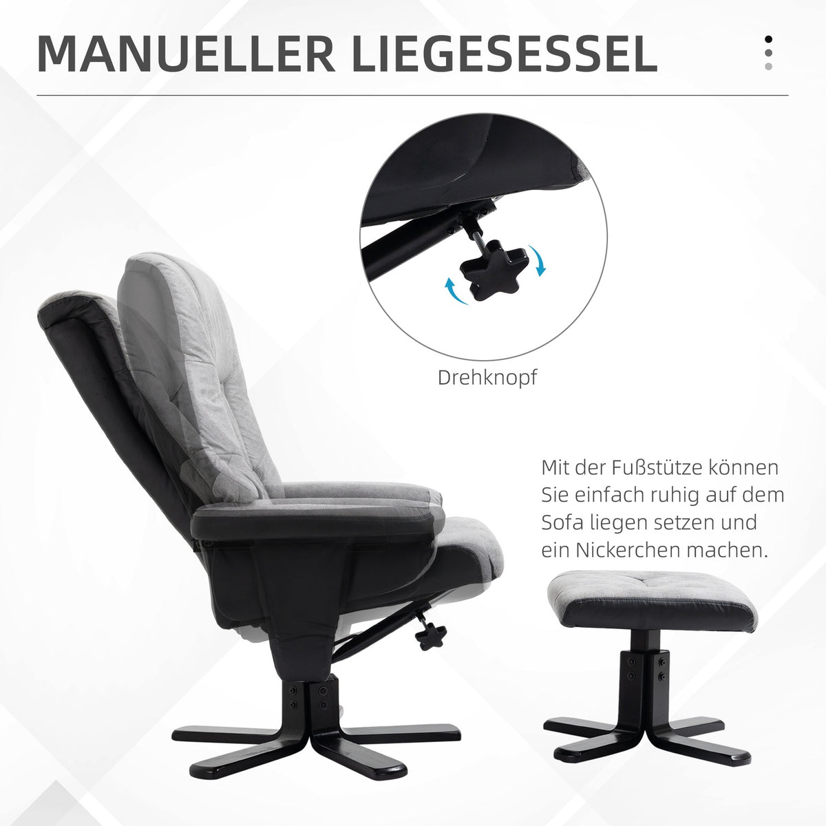 Relaxation chair with stool, rotating TV chair, TV chair with reclining function, microfiber gray, 78 x 82.5 x 109 cm