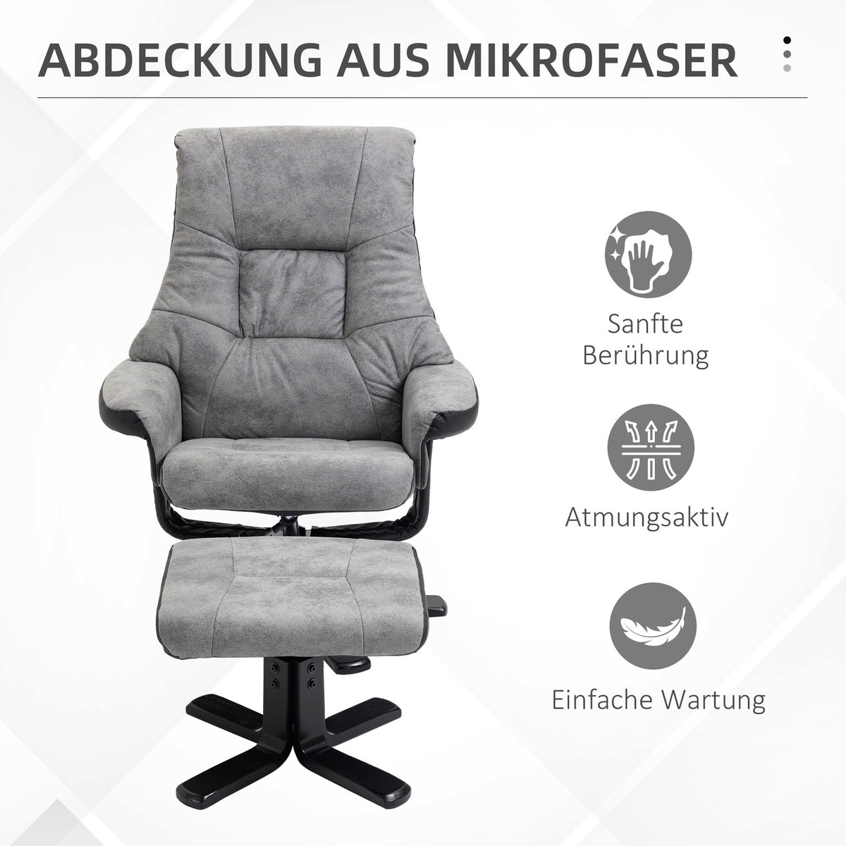 Relaxation chair with stool, rotating TV chair, TV chair with reclining function, microfiber gray, 78 x 82.5 x 109 cm