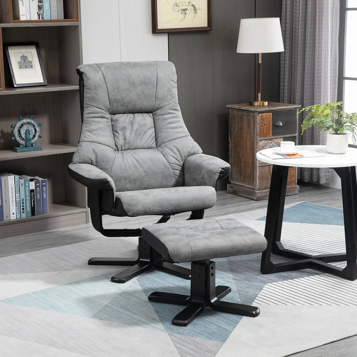 Relaxation chair with stool, rotating TV chair, TV chair with reclining function, microfiber gray, 78 x 82.5 x 109 cm