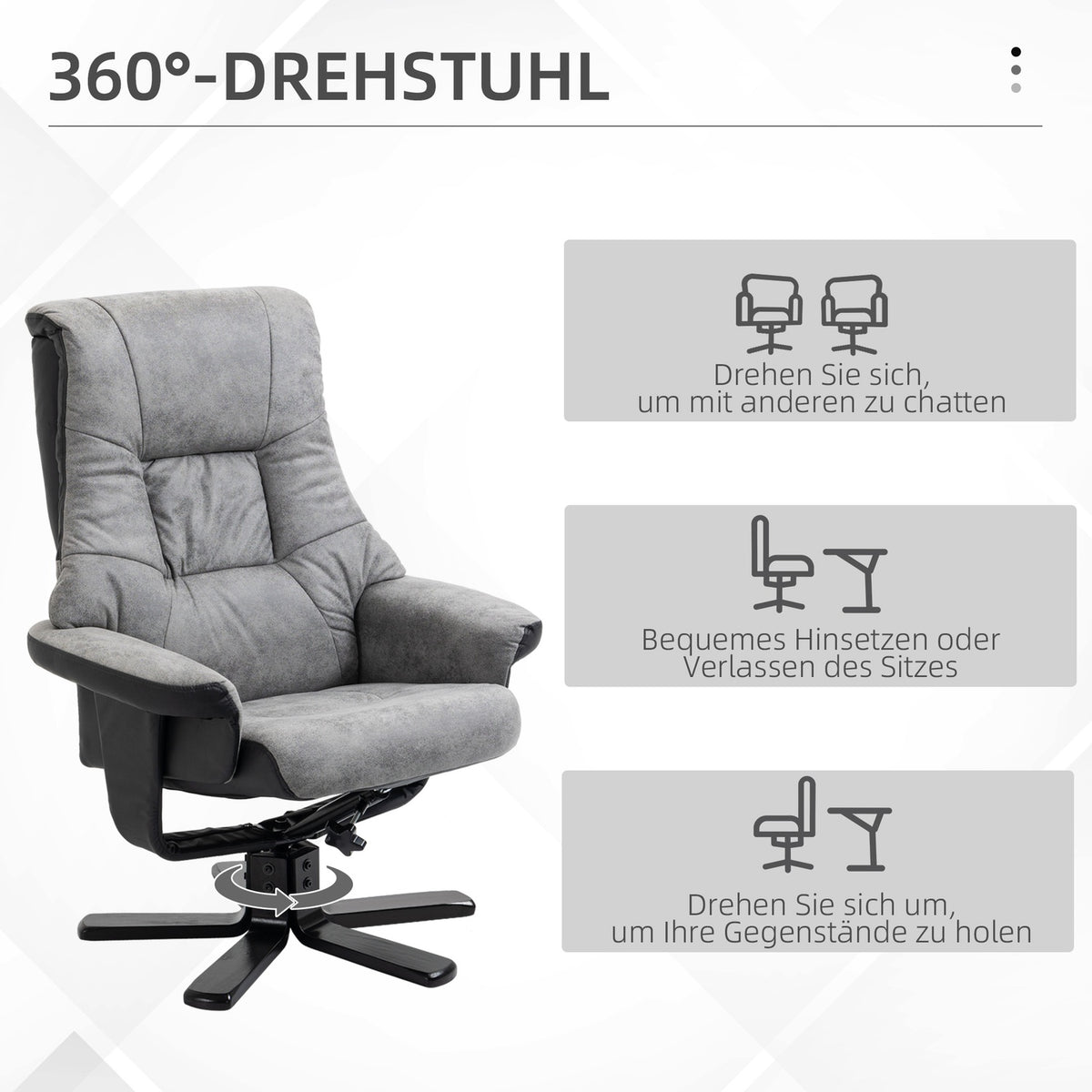 Relaxation chair with stool, rotating TV chair, TV chair with reclining function, microfiber gray, 78 x 82.5 x 109 cm