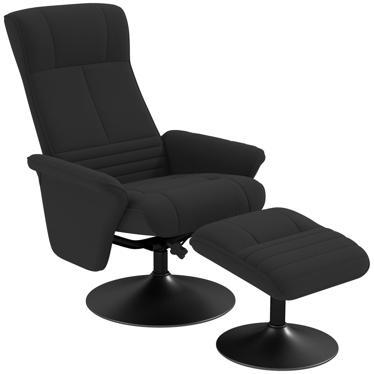 Relaxation chair with stool, rotating TV chair with reclining function, TV chair with a load capacity of up to 150 kg, reclining chair for living room, bedroom, microfiber cloth, black