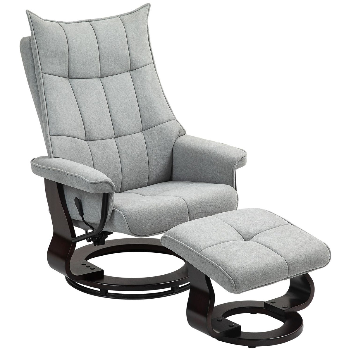 Relaxation chair with stool, rotating TV chair with reclining function, rocker function, reclining chair with double-layer high backrest, velvet look, for living room, bedroom, gray