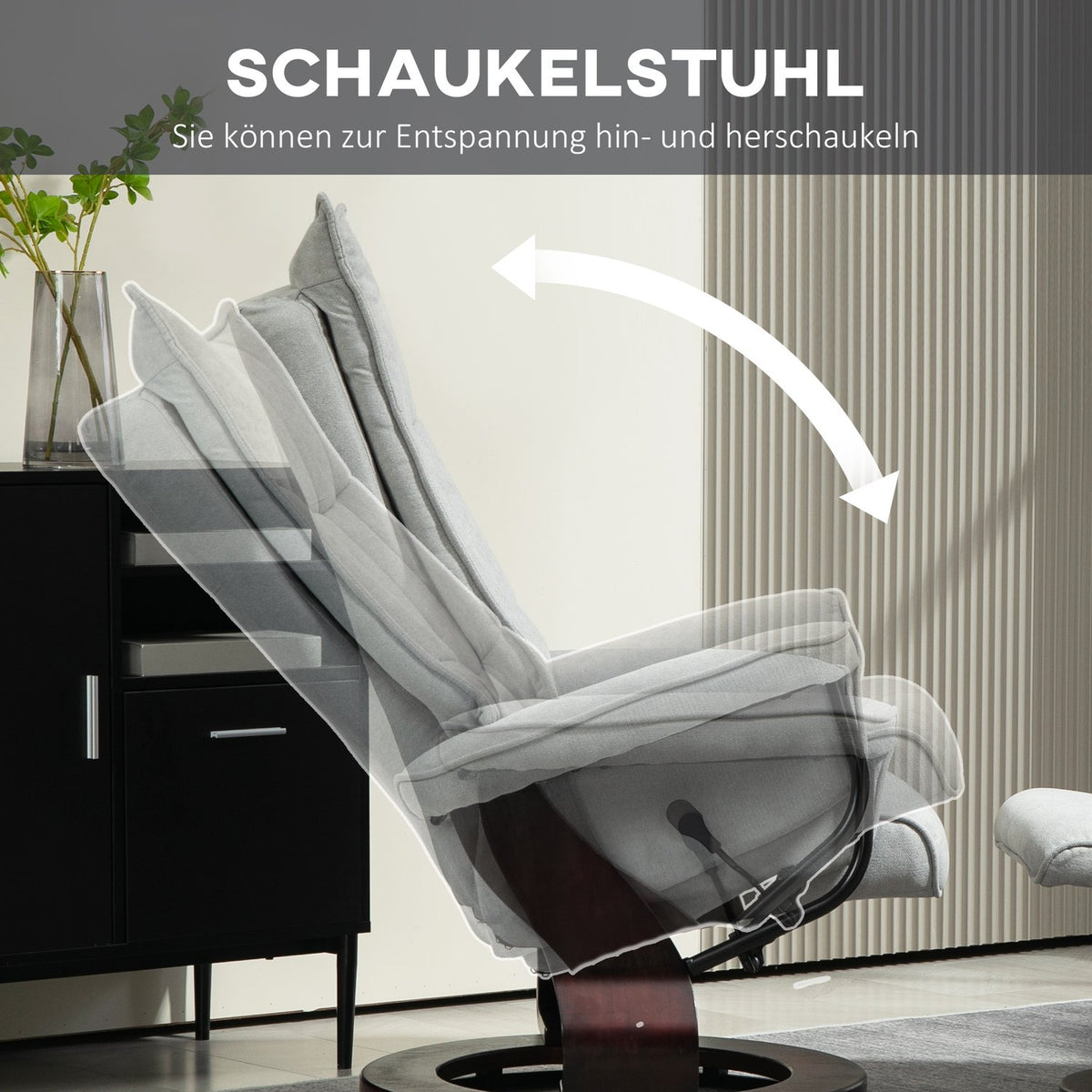 Relaxation chair with stool, rotating TV chair with reclining function, rocker function, reclining chair with double-layer high backrest, velvet look, for living room, bedroom, gray
