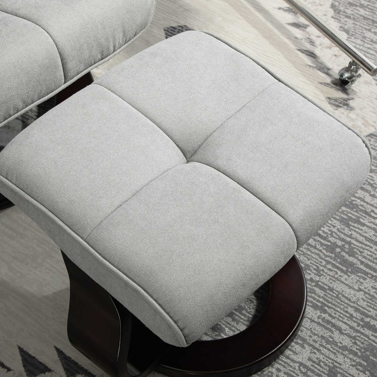 Relaxation chair with stool, rotating TV chair with reclining function, rocker function, reclining chair with double-layer high backrest, velvet look, for living room, bedroom, gray