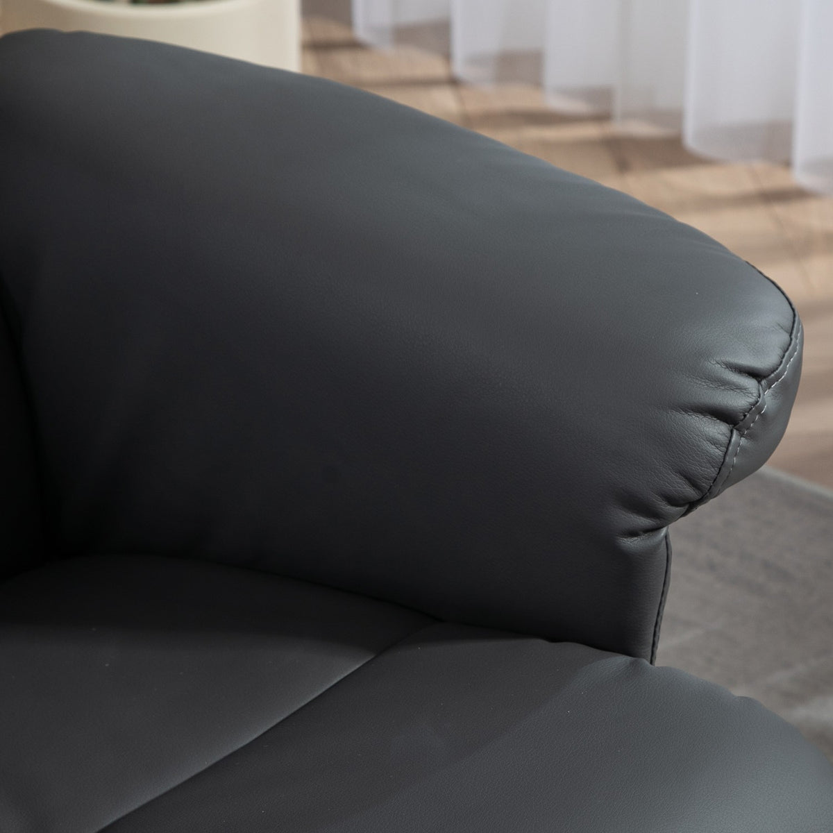 Relaxation chair with stool, storage space, upholstered TV chair with reclining function, 360° rotatable TV chair for bedroom, living room, faux leather, dark gray