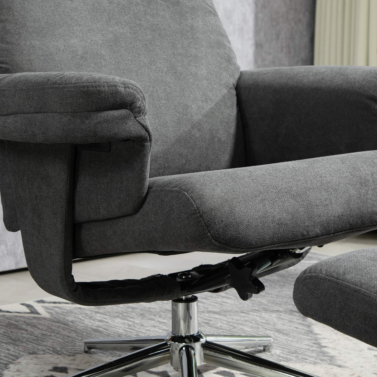 Relaxation chair with stool, upholstered TV chair with reclining function, reclining chair with velvet look, load capacity up to 150 kg, for living room, bedroom, dark gray