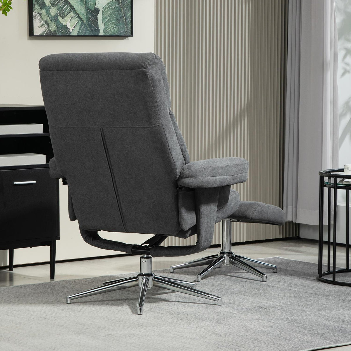Relaxation chair with stool, upholstered TV chair with reclining function, reclining chair with velvet look, load capacity up to 150 kg, for living room, bedroom, dark gray
