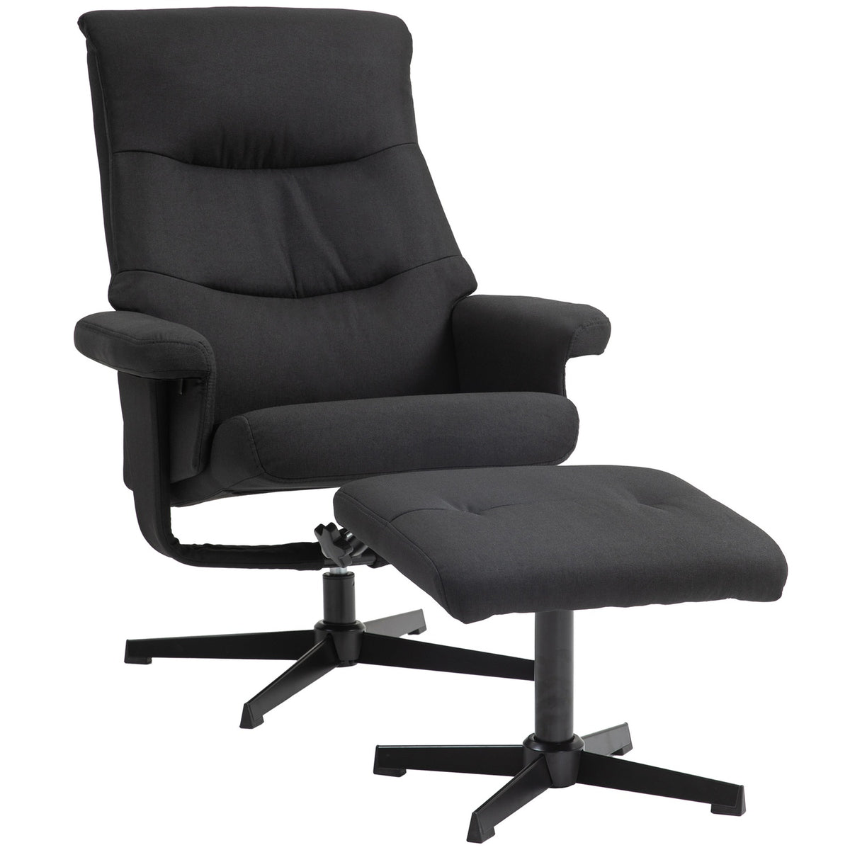 Relaxation chair with stool, upholstered TV chair with reclining function, rocker function, swivel reclining chair with velvet look, for living room, bedroom, black