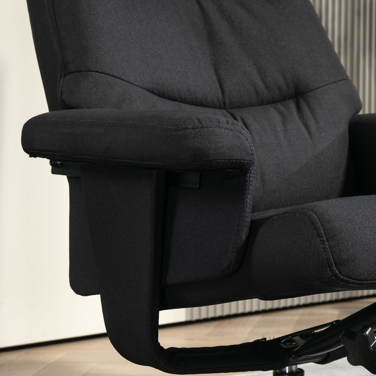 Relaxation chair with stool, upholstered TV chair with reclining function, rocker function, swivel reclining chair with velvet look, for living room, bedroom, black