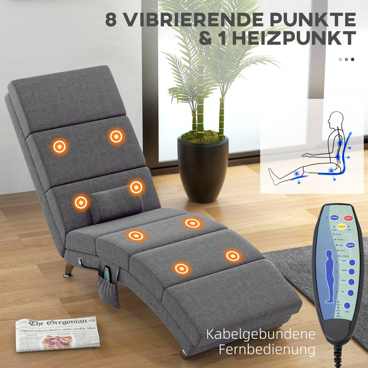Relaxation lounger with massage function, electric lounge chair, massage chair with high backrest, remote control, folding TV chair with 5 modes, cushion, dark gray
