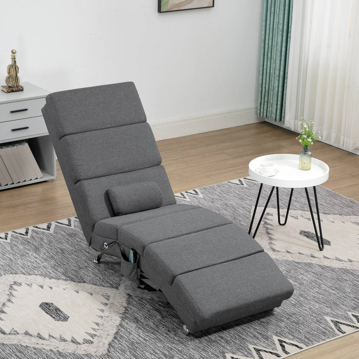 Relaxation lounger with massage function, electric lounge chair, massage chair with high backrest, remote control, folding TV chair with 5 modes, cushion, dark gray