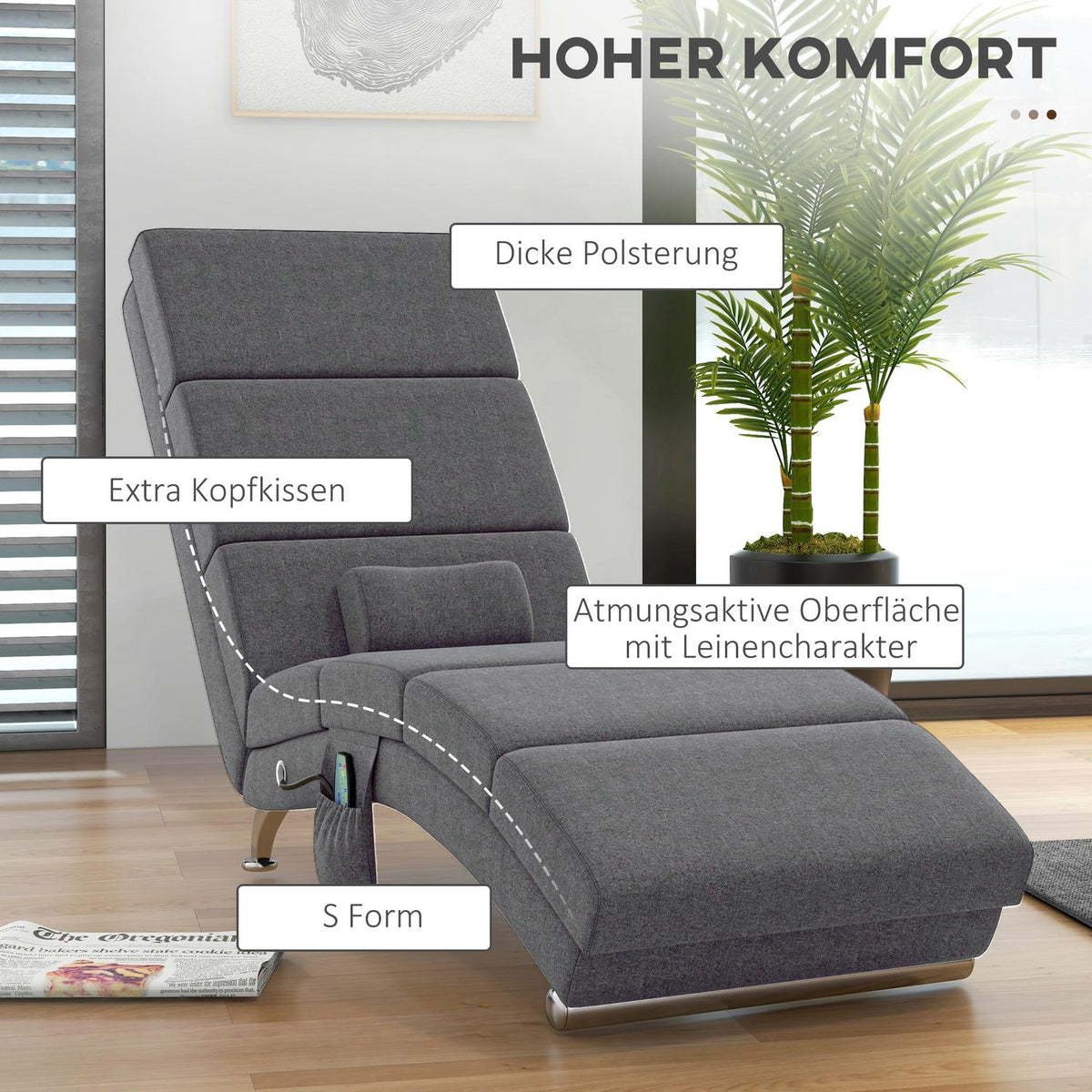Relaxation lounger with massage function, electric lounge chair, massage chair with high backrest, remote control, folding TV chair with 5 modes, cushion, dark gray