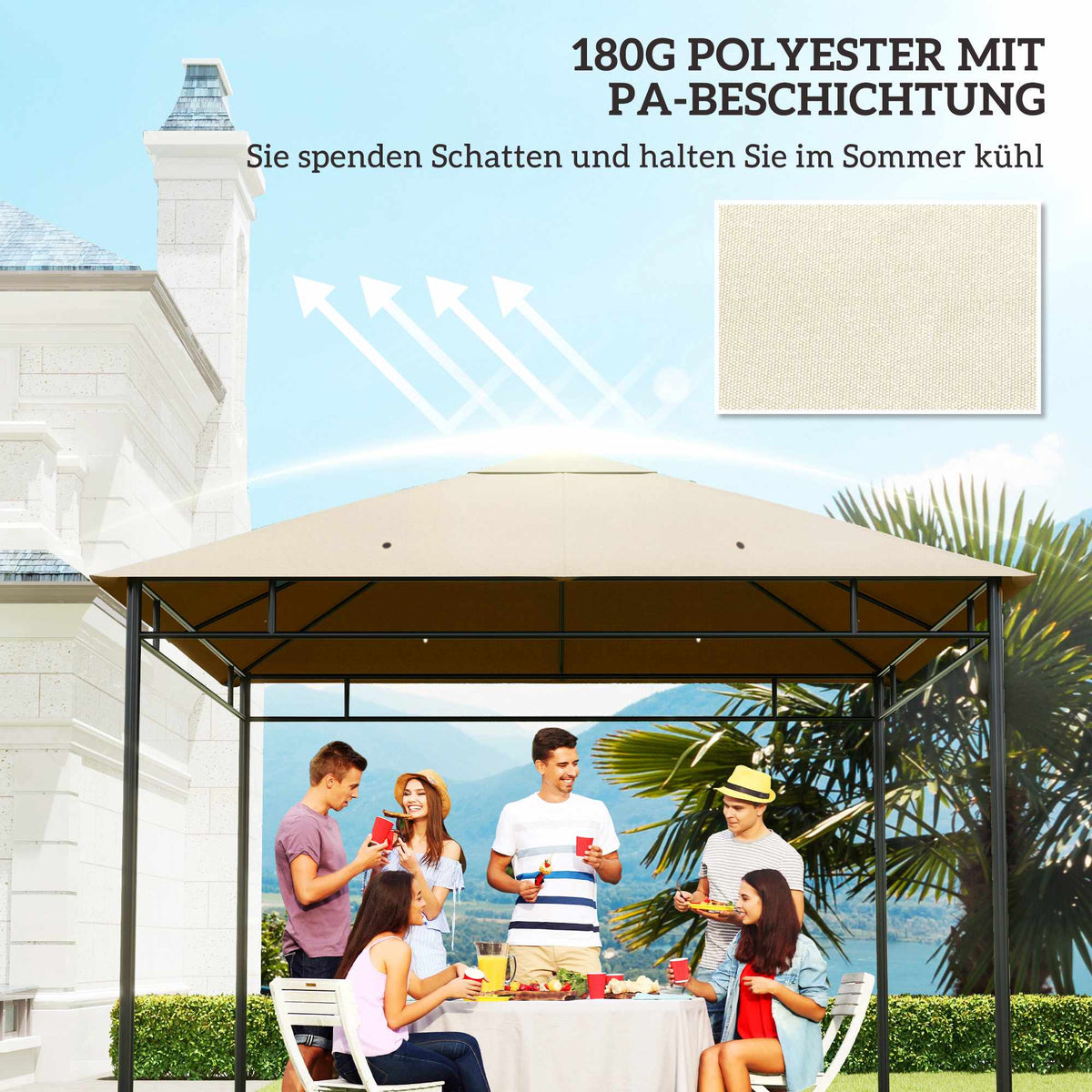 Replacement Canopy for 3x3m Gazebo, Water-Resistant, Cream