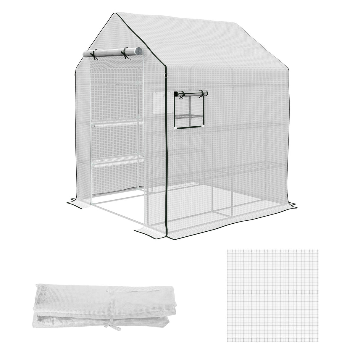 Replacement Film Greenhouse Film with UV Protection, Side Window, Rolling Door, Replacement Cover, PE Film for Tomato House, Greenhouse, White, 140 x 143 x 190 cm