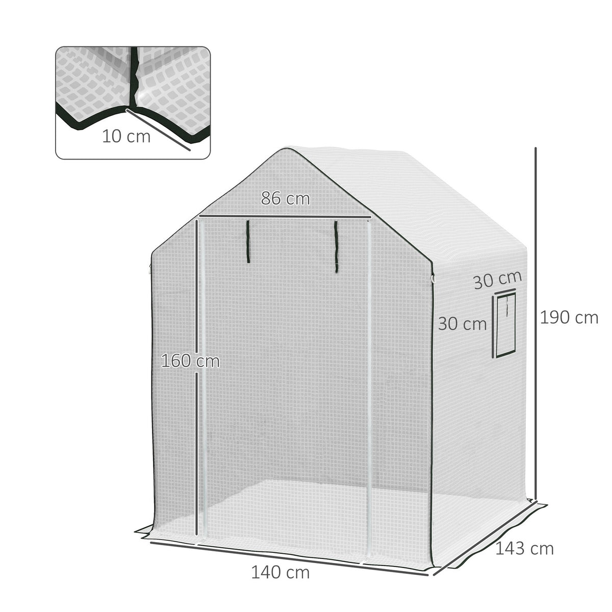Replacement Film Greenhouse Film with UV Protection, Side Window, Rolling Door, Replacement Cover, PE Film for Tomato House, Greenhouse, White, 140 x 143 x 190 cm
