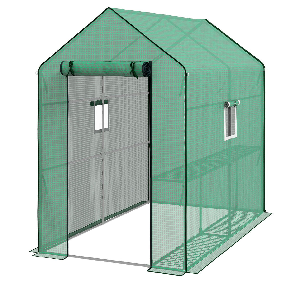 Replacement Greenhouse Film With Uv Protection, Side Window, Replacement Cover With Rolling Door, Pe Film, 140 X 213 X 190 Cm, Green