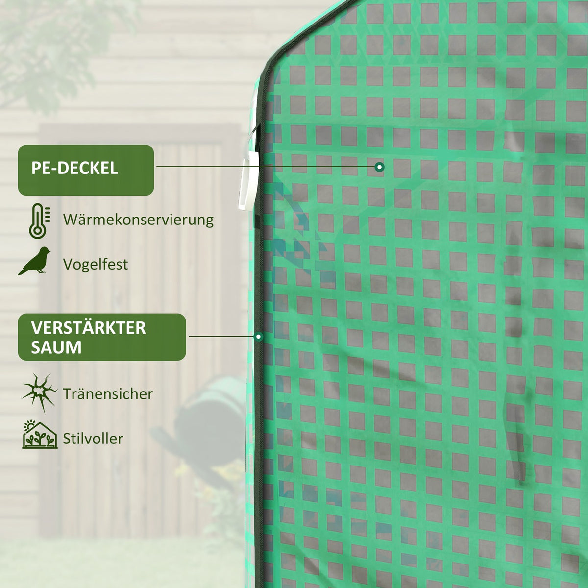 Replacement Greenhouse Film With Uv Protection, Side Window, Replacement Cover With Rolling Door, Pe Film, 140 X 213 X 190 Cm, Green