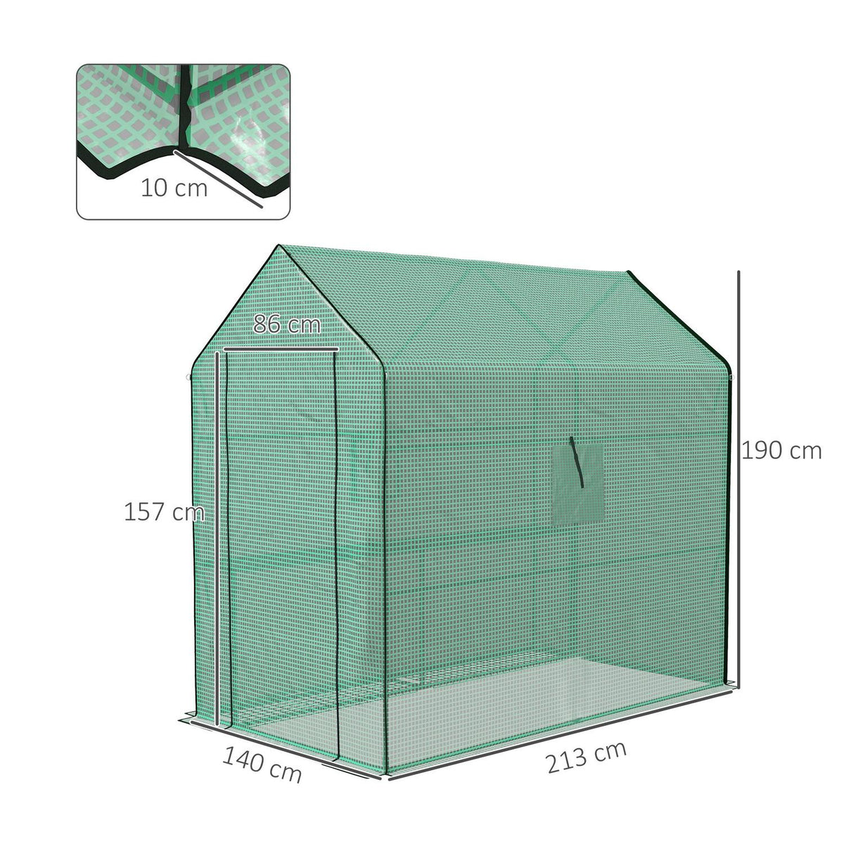 Replacement Greenhouse Film With Uv Protection, Side Window, Replacement Cover With Rolling Door, Pe Film, 140 X 213 X 190 Cm, Green