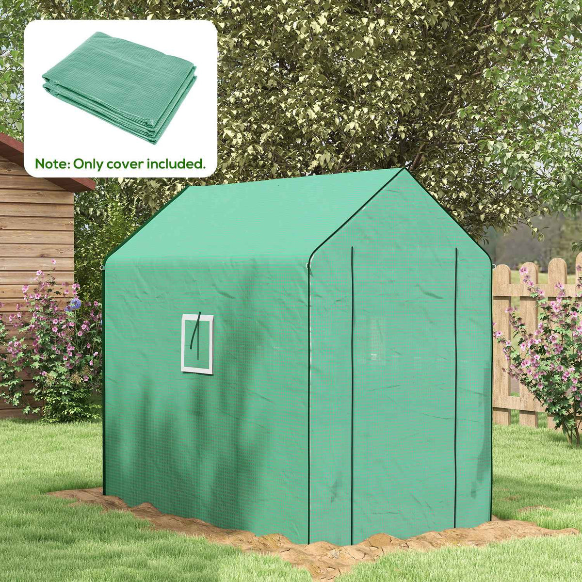 Replacement Greenhouse Film With Uv Protection, Side Window, Replacement Cover With Rolling Door, Pe Film, 140 X 213 X 190 Cm, Green