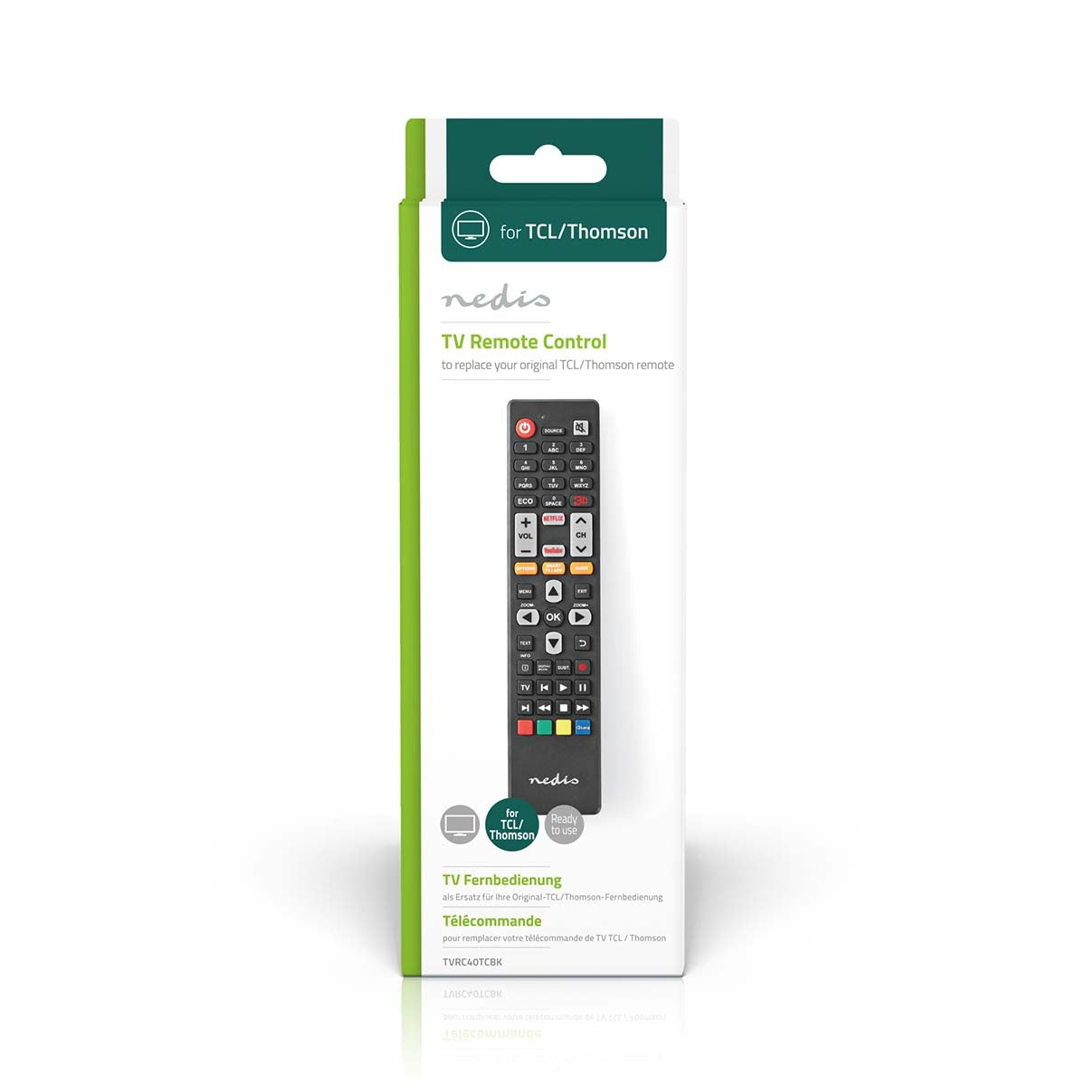 Replacement Remote Control | Fits: TCL/Thomson | Fixed | 1 Unit | Amazon Prime / Netflix Button / Youtube Button | Infrared | Black