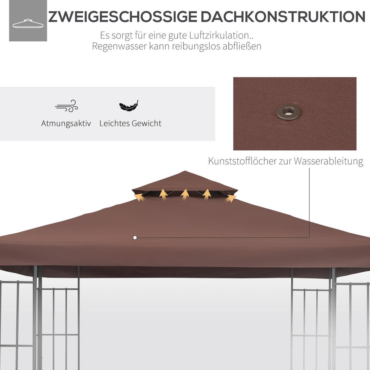 Replacement Roof 3X3M Gazebo Roof For Metal Gazebo, Polyester, Coffee