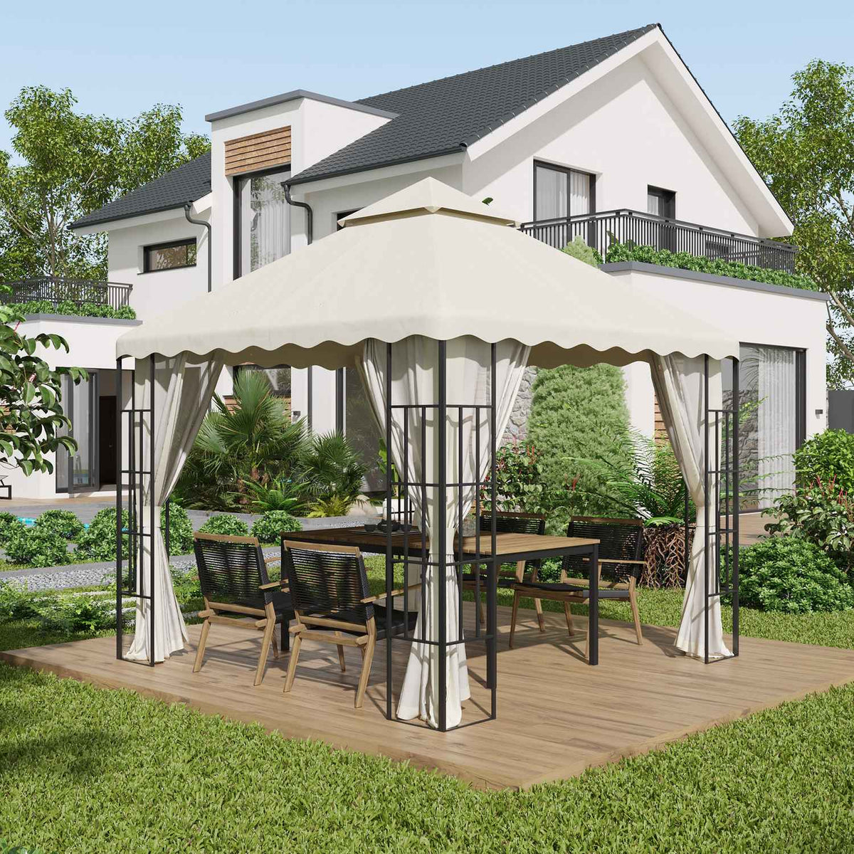 Replacement Roof Approx. 3 X 3 M Pavilion Roof For Garden, Replacement Cover Double Roof For Garden Tent, Garden Pavilion, Cream White