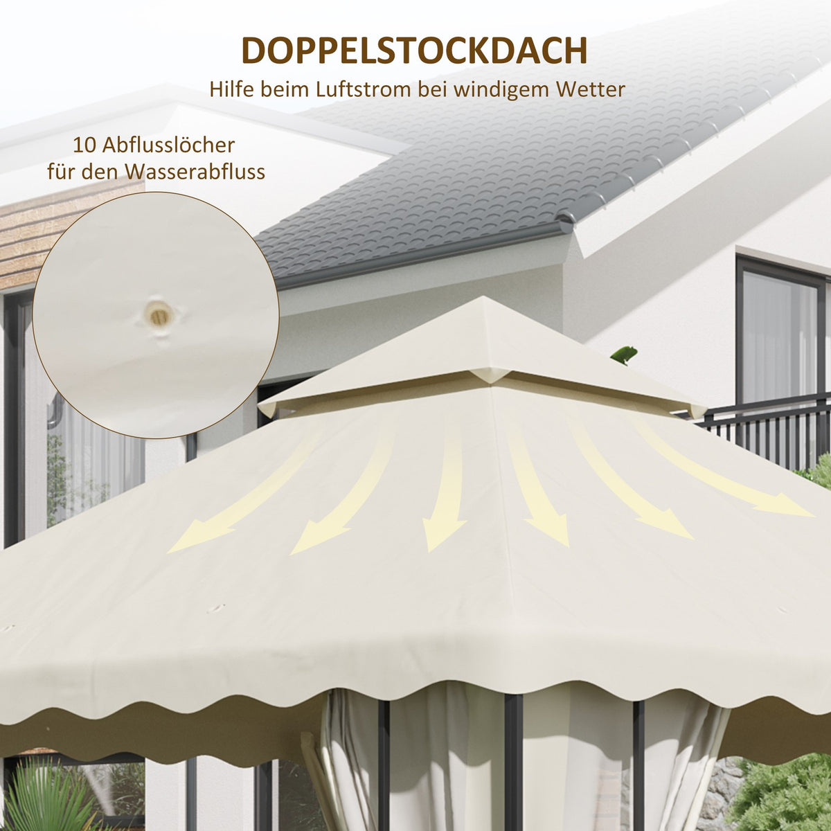 Replacement Roof Approx. 3 X 3 M Pavilion Roof For Garden, Replacement Cover Double Roof For Garden Tent, Garden Pavilion, Cream White