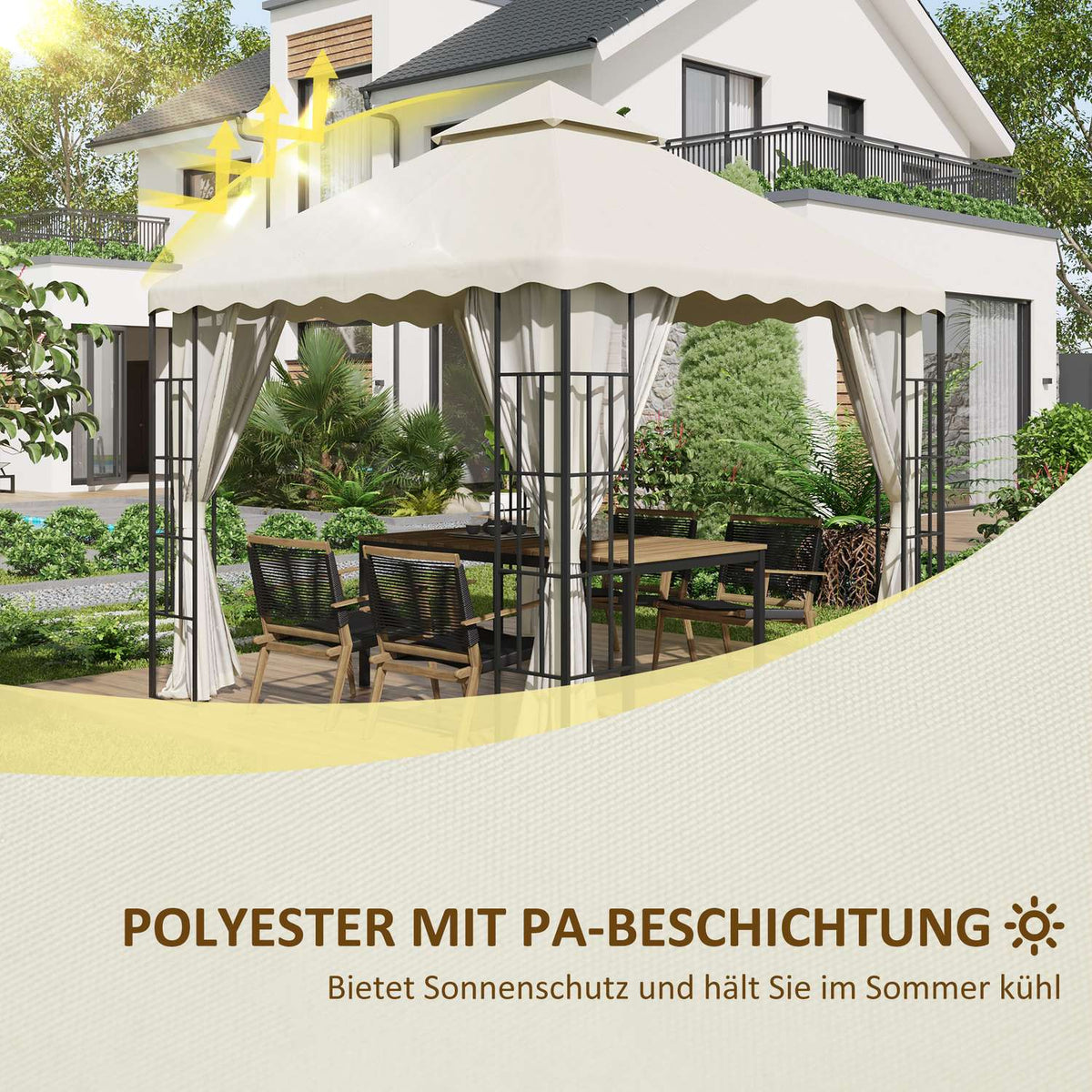 Replacement Roof Approx. 3 X 3 M Pavilion Roof For Garden, Replacement Cover Double Roof For Garden Tent, Garden Pavilion, Cream White