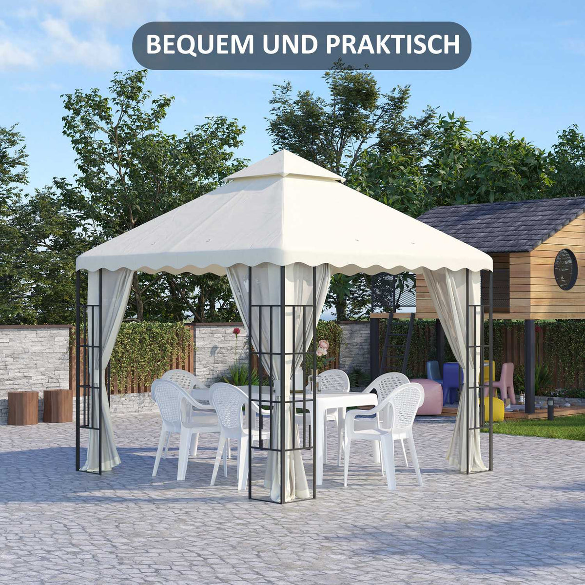 Replacement Roof Approx. 3 X 3 M Pavilion Roof For Garden, Replacement Cover Double Roof For Garden Tent, Garden Pavilion, Cream White