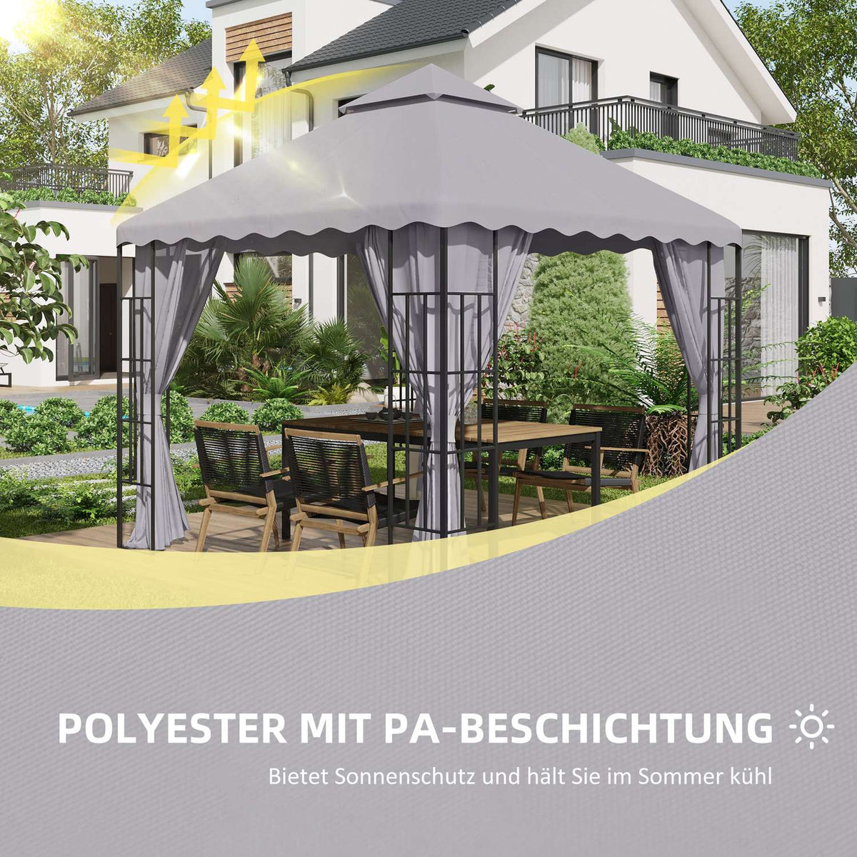 Replacement Roof Approx. 3 X 3 M Pavilion Roof For Garden, Replacement Cover Double Roof For Garden Tent, Garden Pavilion, Light Gray