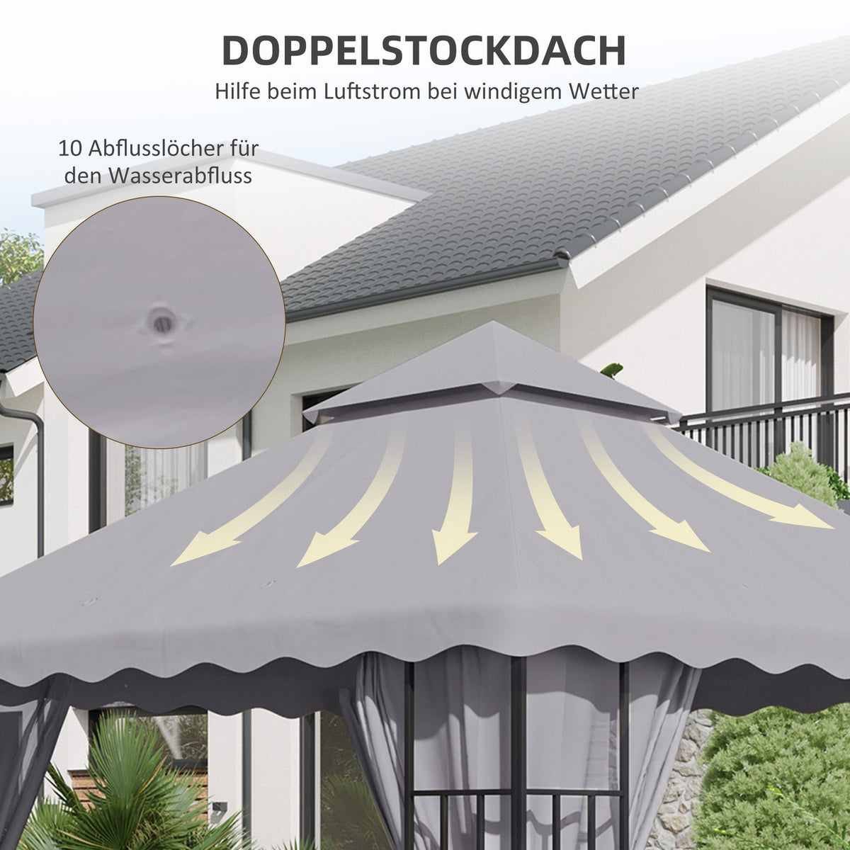 Replacement Roof Approx. 3 X 3 M Pavilion Roof For Garden, Replacement Cover Double Roof For Garden Tent, Garden Pavilion, Light Gray