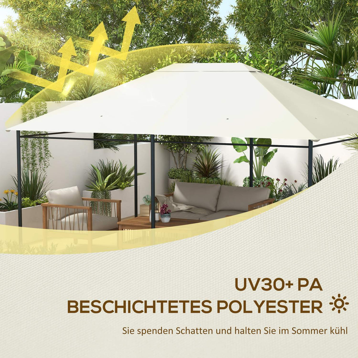 Replacement Roof For Garden Gazebo 3.97X2.97M Uv Protection, Waterproof Gazebo Roof, Cream
