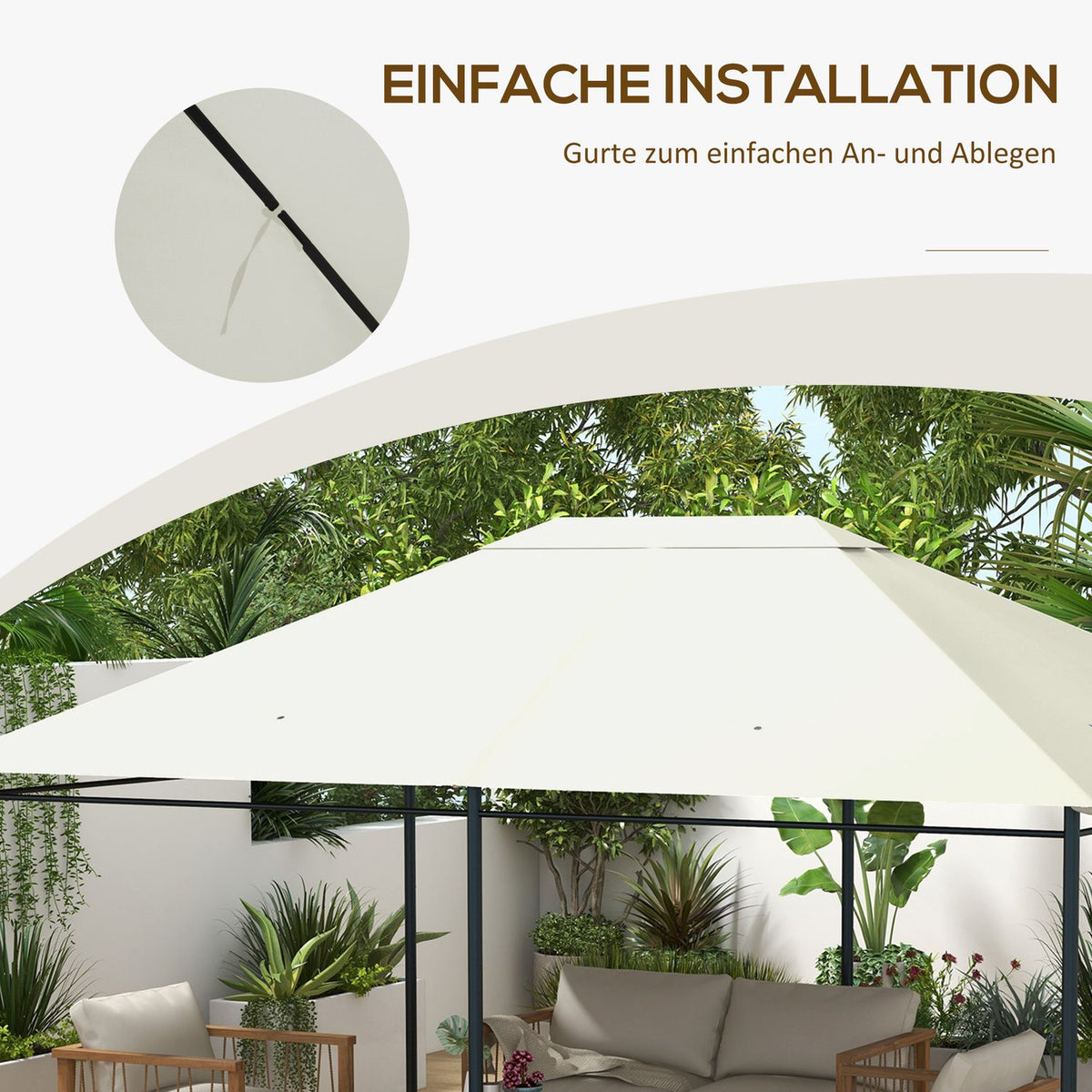 Replacement Roof For Garden Gazebo 3.97X2.97M Uv Protection, Waterproof Gazebo Roof, Cream