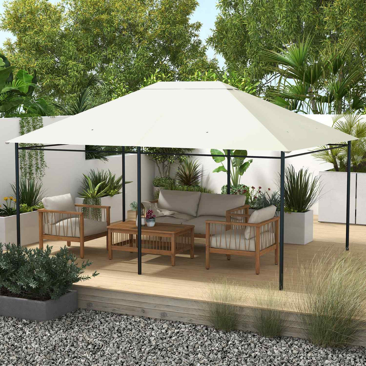 Replacement Roof For Garden Gazebo 3.97X2.97M Uv Protection, Waterproof Gazebo Roof, Cream