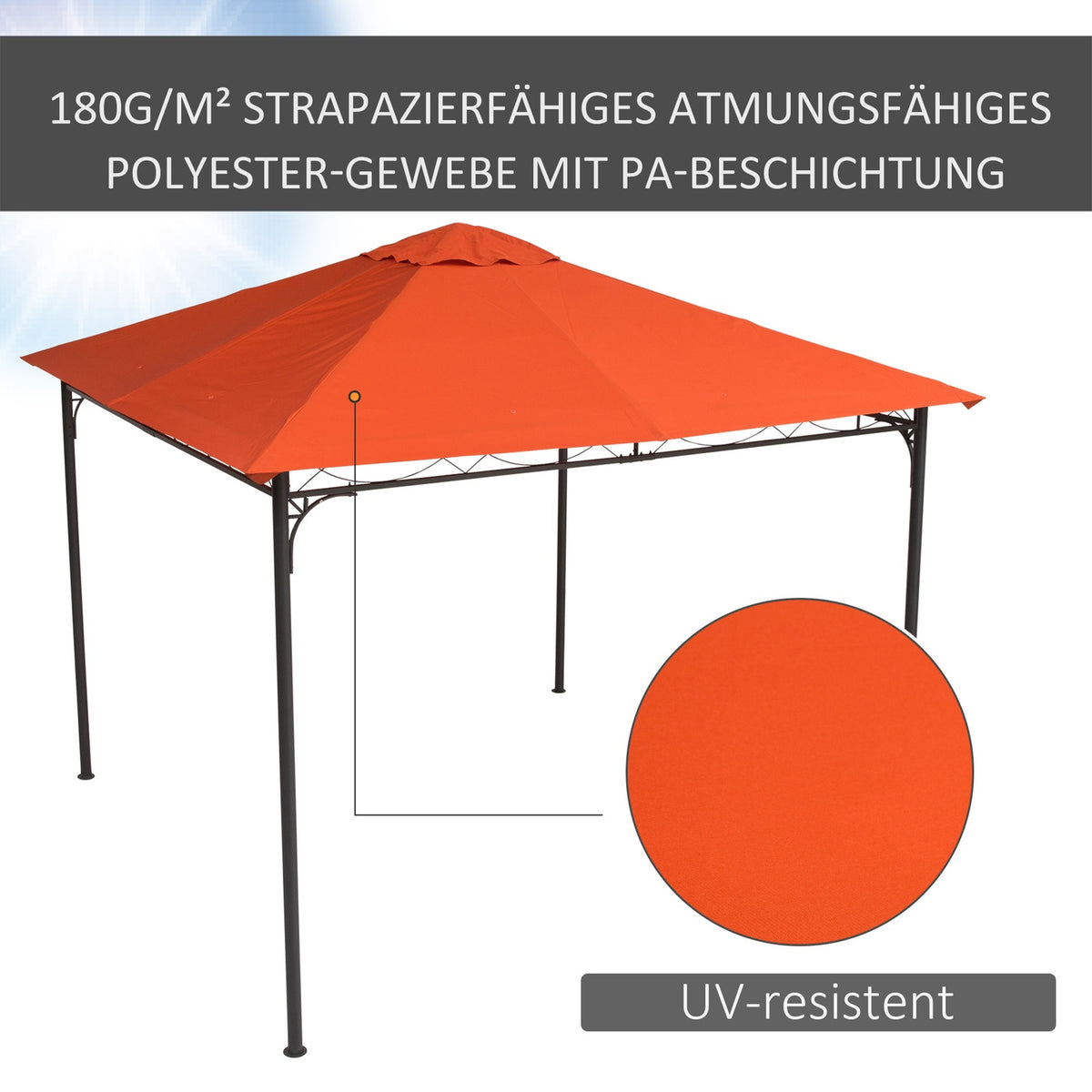 Replacement Roof For Gazebo Sun Protection Gazebo Cover Made Of Polyester, Orange, 2.98 X 2.95 M