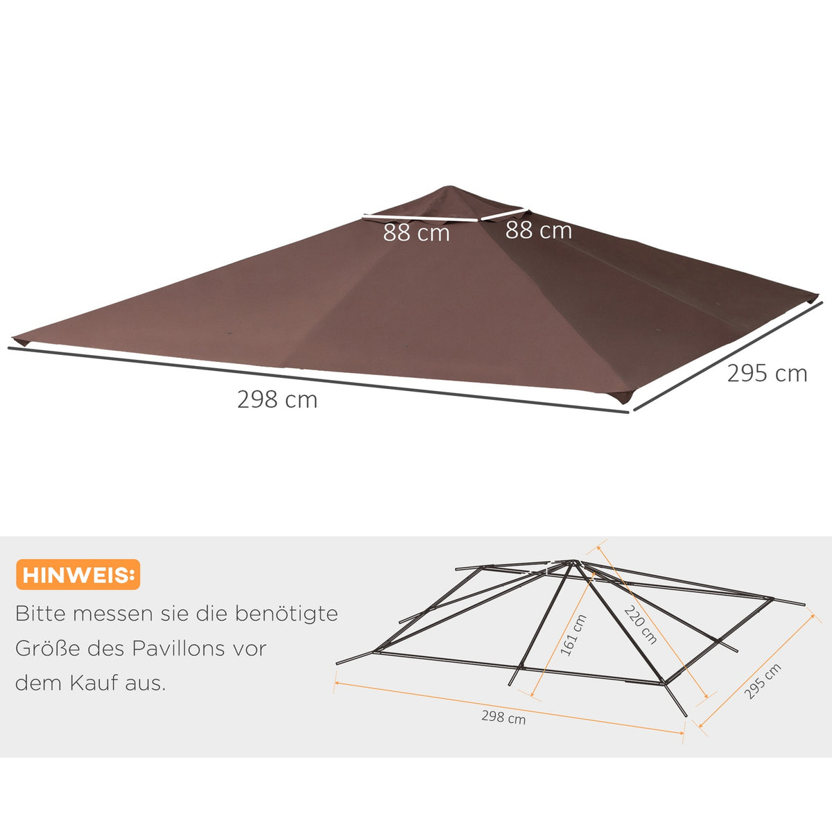 Replacement Roof Gazebo 2.93X2.93M Gazebo Cover Sun Protection Polyester Coffee