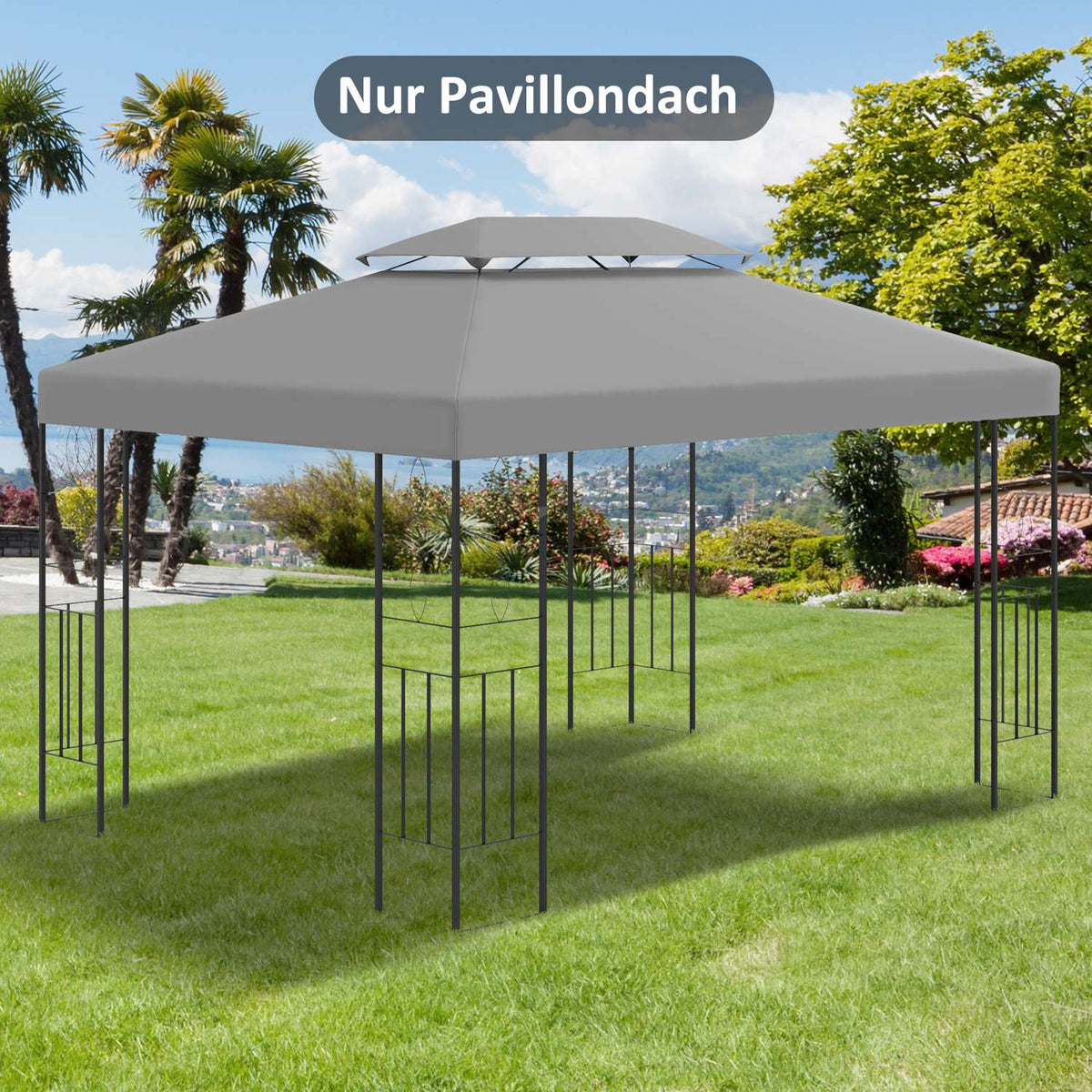 Replacement Roof Gazebo Roof For Garden Gazebo, Polyester, 3X4M, Light Gray