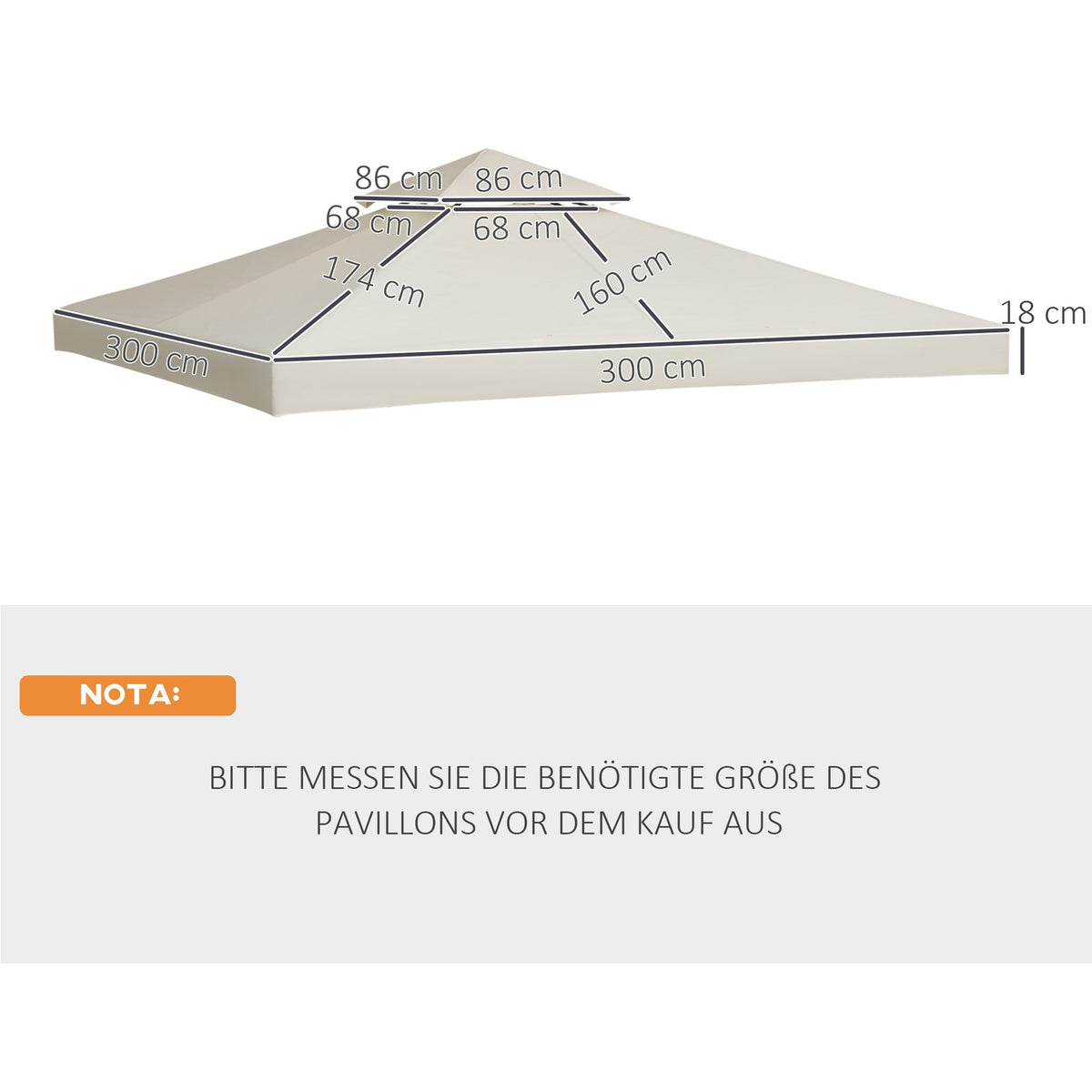 Replacement Roof Gazebo Roof For Metal Gazebo, Garden Gazebo, 3X3M, Cream White, Polyester