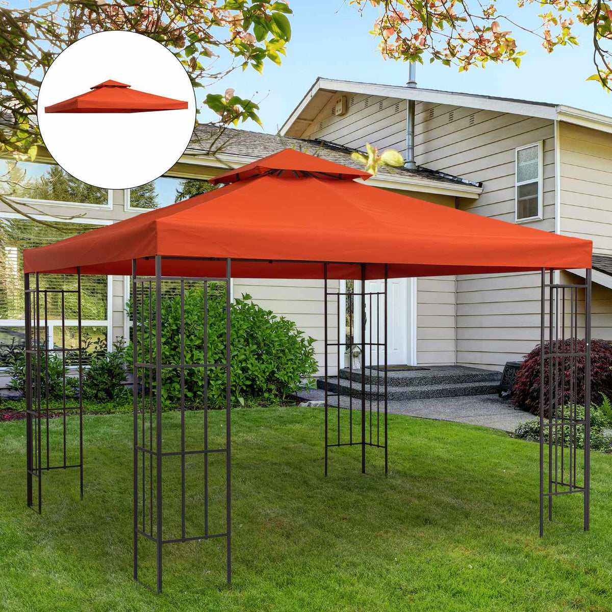 Replacement Roof Gazebo Roof For Metal Gazebo, Garden Gazebo, 3X3M, Rust Red, Polyester