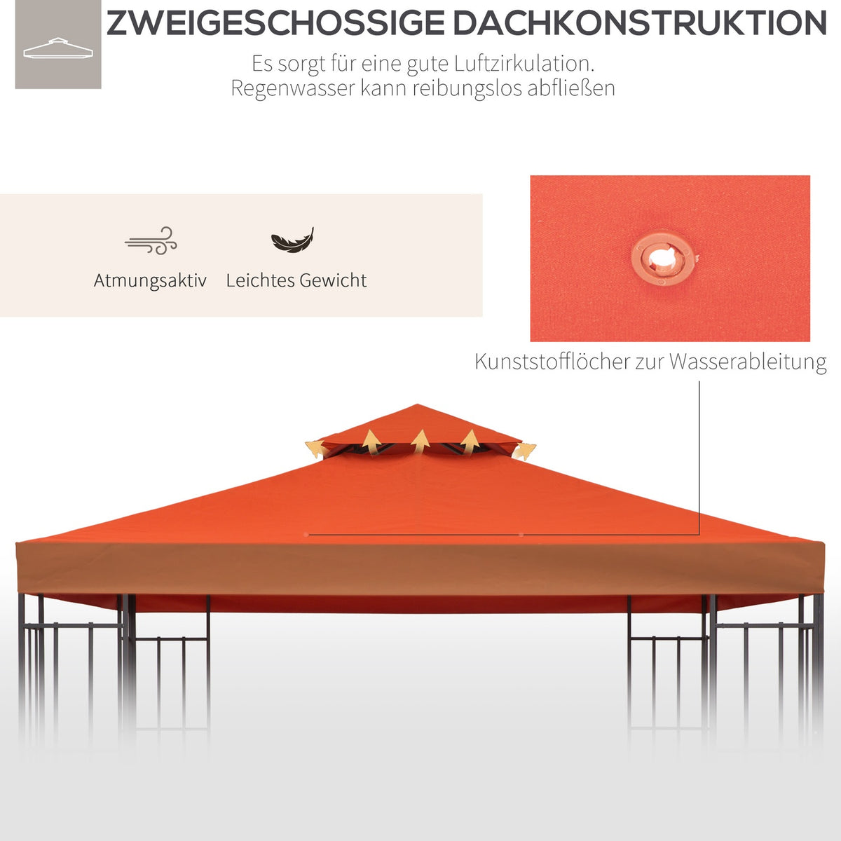 Replacement Roof Gazebo Roof For Metal Gazebo, Garden Gazebo, 3X3M, Rust Red, Polyester