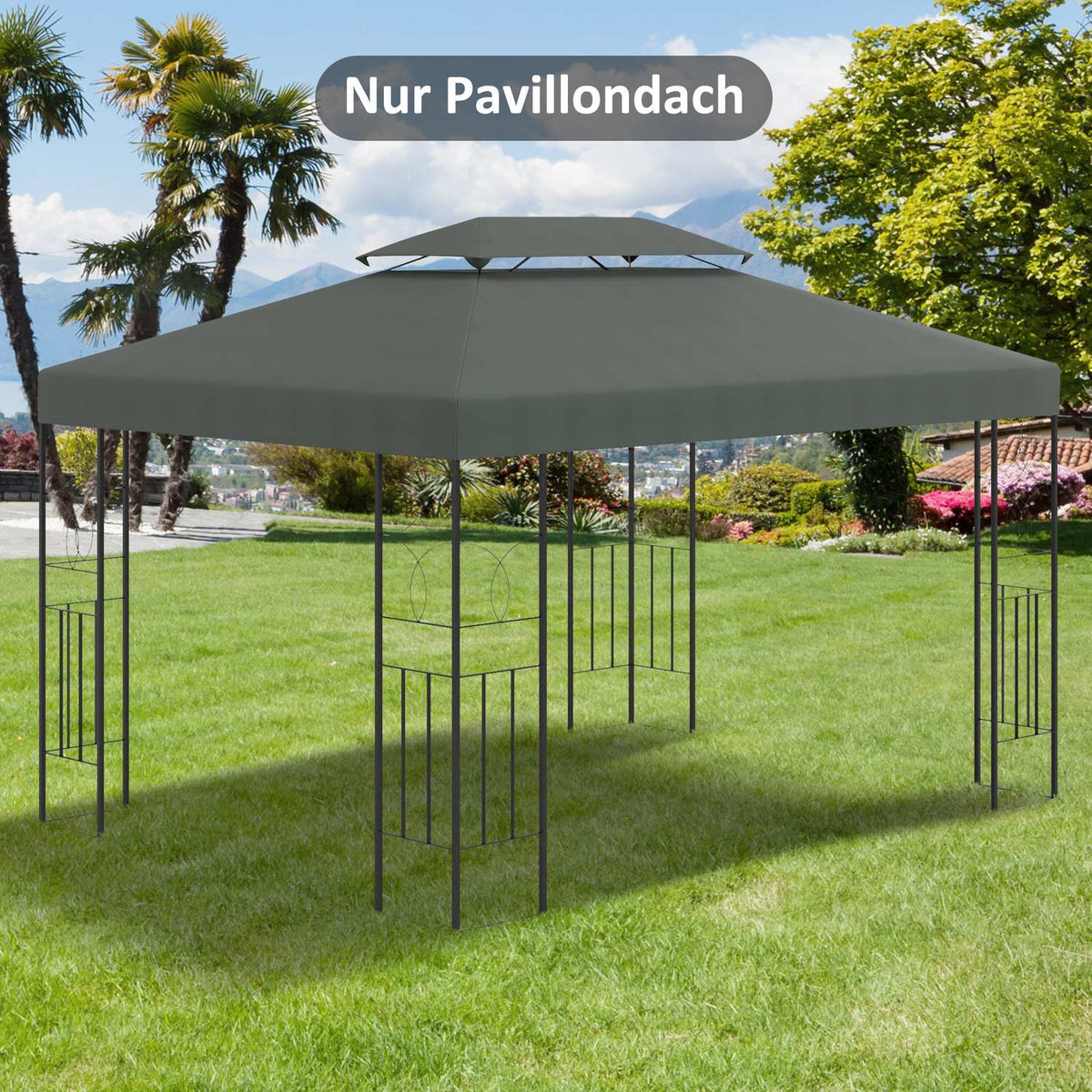 Replacement Roof Gazebo Roof For Metal Gazebo Garden Gazebo Party Tent Garden Tent Polyester 3X4M Dark Gray