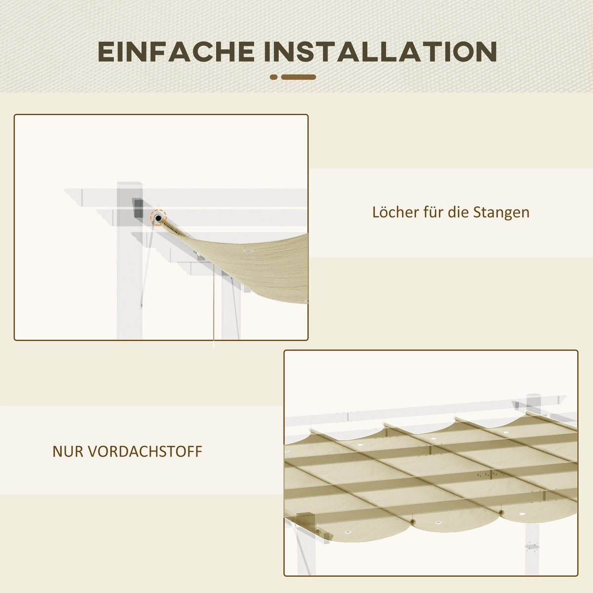 Replacement Roof for 3x3m Pergola, Waterproof Retractable Wave Canopy with Rain Drainage Holes, Winterproof Shade Cover for Garden, Patio, Beige