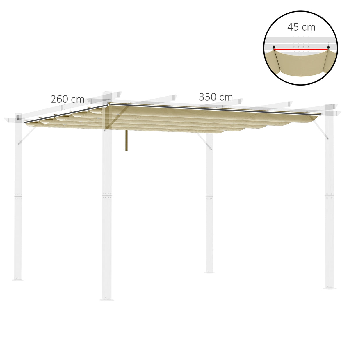 Replacement Roof for 4x3m Pergola, Waterproof Retractable Wave Canopy with Rain Drainage Holes, Winterproof Shade Cover for Garden, Patio, Beige